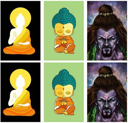 Set of 6 posters rolled in a tube with Buddha sketch design and Be like buddha - be simple and calm. Gifts for simple people. |Frames are not included, Home Decor and Office Designs (12 X 18 Inches) E1297 Paper Print