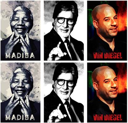 Set of 6 posters rolled in a tube with Nelson Mandela Madiba Abstract Art design, and Amitabh bachchan sketch |Frames are not included, Home Decor and Office Designs (12 X 18 Inches) E1484 Paper Print