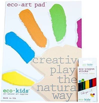 Eco-Kids Non-Toxic Art Pad and 5 Pack Natural Eco Crayon Sticks Set 