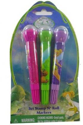 DISNEY 3 Pack Tinkerbell Stamp and Roll Markers - Tinkerbell Stamp Markers