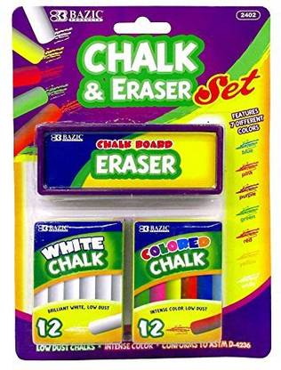 Basic Chalk and Eraser Set - Comes with Colored and White Chalk. by