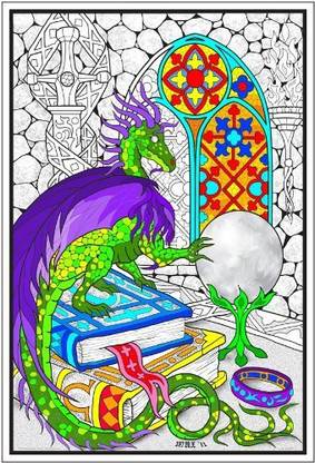 StuffColor Stuff2Color Dragon Crystal Ball - 22x32.5 Giant Line Art Coloring Poster