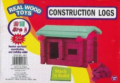 Homeware Real Wood Toys Construction Logs "Stack N Build" 50 Pieces