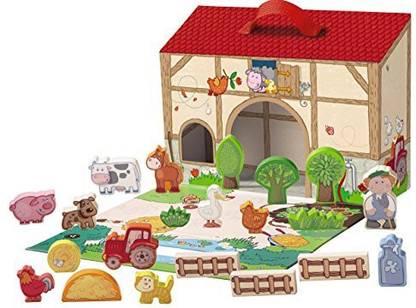 HABA Farming Around - Portable Wooden Farm House With 22 Wooden Pieces For 18 Months And Up