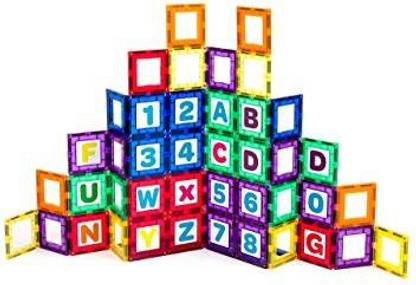 Playmags Magnetic Tile Building Set: Exclusive Educational Clickins 36-Pc. Kit: 18 Super Strong Clear Color Magnet Tiles Windows