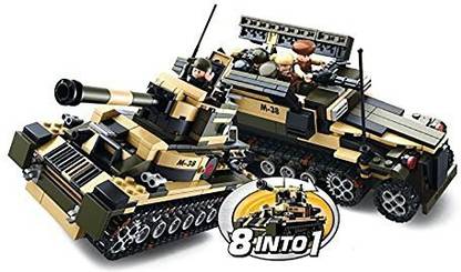 Sluban 8-In-1 Army Navy Tank Set Multi-Military Vehicles Lego Compatible Bundle Building Brick Educational Toy