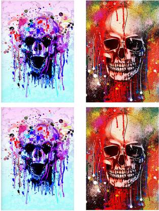 Combo Posters Set Of 4 Rolled Posters with Skull colours splashed design No Frames Included, Office And Home Decor (12 X 18 Inches) Design D294 Paper Print