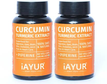 iAYUR Curcumin (95% Curcuminoids) (Pack of 2) with 10 Mg Piperine 400 Mg