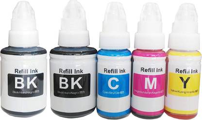 Gocolor COMPATIBLE CANON G SERIES HIGH QUALITY REFILL INK BOTTLES [SET OF 4+1 COLOR ] FOR CANON PRINTER Black + Tri Color Combo Pack Ink Bottle