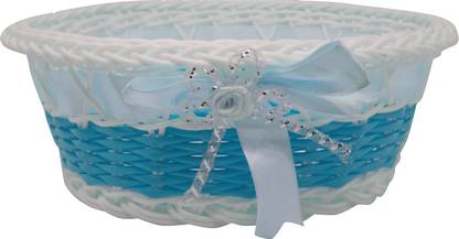 EKAN Home Decoration Items Empty Baskets for Gifts, Blue Bamboo, Plastic Fruit & Vegetable Basket