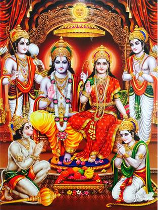 AH Decals 40 cm Shri Ram Sita with Hanuman Self Adhesive Sticker