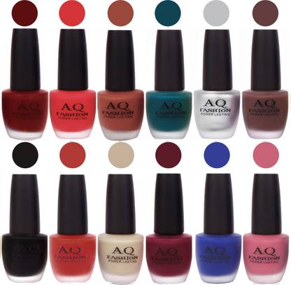 AQ FASHION Classical Rich Velvet Matte Nail Polish Combo 3283 Matte Dark Red,Pink, Peach,Green,Silver,Brown,Black Red,Pink,Nude,Mazenta,Blue,Pink