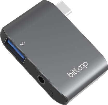 bitloop USB C Audio and USB 3.0 Hub w/3.5mm Audio Jack (Space Gray) BL-C001-SG USB Hub