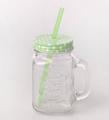 Blue Birds USA Homeware Glass Mason Jar with Lid and Straw Smoothie Ice Cream Fruit Cold Drinking Water Jars Juice Cup Glass Mason Jar
