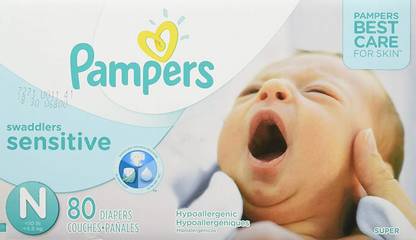 Pampers Swaddlers Sensitive Newborn Diapers Size 0, 80 Count - New Born