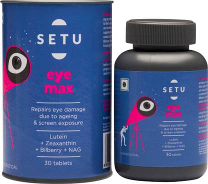 SETU Eye Max for Optimal Vision Function, Improved Focus and Enhanced Protection - 30 Tablets, 20mg Lutein for Advanced Protection from Screen Damage, Bilberry Extract to support healthy vision, N-Acetyl Glucosamine and Taurine to lubricate tired eyes