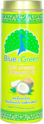 blue and green Cold Pressed Coconut Oil Coconut Oil Tin