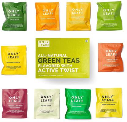 Onlyleaf Green Teas Flavored Sampler Box - 10 Varieties Assorted Green Tea Bags Box
