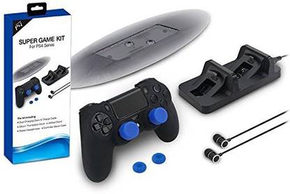 microware Super Game Kit For PS4 Series 5in1 Gaming Sets For PS4 Stand Headphone Silicone Charging Dock thumbstick  Gaming Accessory Kit