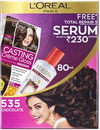 L'Oréal Paris Casting Crme Gloss with Free Total Repair 5 Serum , 535 Chocolate