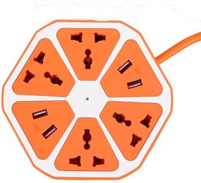 CRETO USB Hexagon Shape Socket Extension board And Surge Protector 4 USB Port with 4  Socket Extension Boards