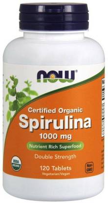 Now Foods Certified Organic Spirulina 1000 mg 120 Tablets