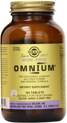 Solgar Omnium Multiple Vitamin and Mineral Formula Iron-Free 100 Tablets