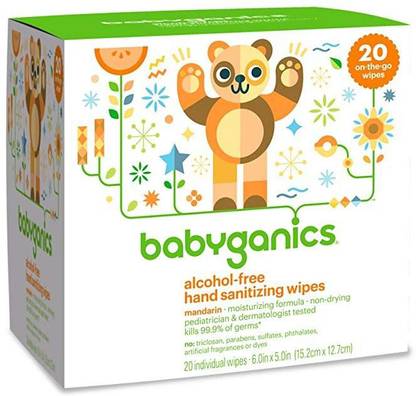 Babyganics Alcohol-Free Hand Sanitizing Wipes, Mandarin, On-The-Go, 20 count reseal pack (Pack of 4)