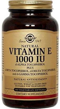 Solgar Natural Vitamin E 1000 IU d-Alpha Tocopherol & Mixed Tocopherols 100 Softgels