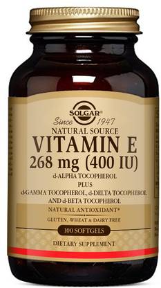 Solgar Vitamin E D-Alpha plus D-Beta, D-Delta & D-Gamma Tocopherols, 400IU, 100 Softgels