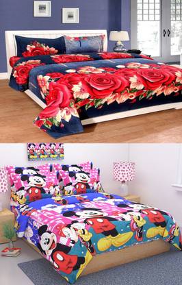 SK WEBS Microfiber Double Fitted & Flat 144 TC Floral Bedsheet