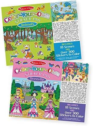 MELISSA & DOUG Color Your Own Sticker Pad Bundle - Animals & Dress Up Coloring Activity Books