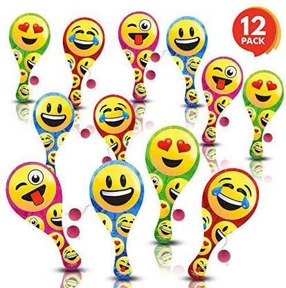 ArtCreativity Assorted Emoji Paddle Balls (Pack of 12) | Paddleball with String | Variety of Dynamic Multi-colored Prints | Fun