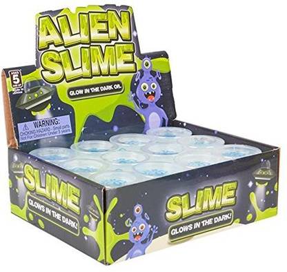 Rhode Island Novelty Glow In The Dark Alien Putty Slime Oil Barrel 2.25 Containers With Alien Action Figure - Pack Of 12