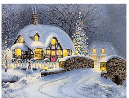 Whitelotous Christmas Snow House 5D Diamond Painting Embroidery DIY Cross Stitch Kit Home Wall Decor 16 x 12 Inch