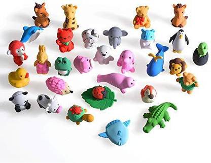 FunsLane 30 Pcs Japanese Animal Erasers Kids, Mini Puzzle Eraser Take Apart Toys, Kawaii Pencil Erasers Adorable Randomly Select