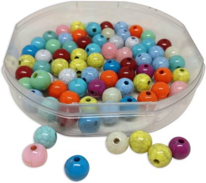 AUMNI CRAFTS Plastic Beads Line Printed 8mm Round Mixed Colors (Pack of 100 grams, 350 beads)