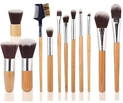 Ambox 12 Pieces Makeup Brush Set Professional Bamboo Handle Premium Synthetic Kabuki Foundation