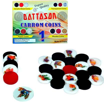 STC Dattason 6MM Acrylic Printed Carrom Coins With free Printed Striker Carrom Pawns