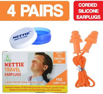 NETTIE Travel Earplugs 4 Pairs Corded Silicone Earplug Ear Plug