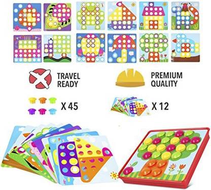 Pinspace Button Art Color Mushrooms Nails�Matching Mosaic Pegboard Puzzle Games with 12 TemplatesFine Motor Skills Game,Best gift for B