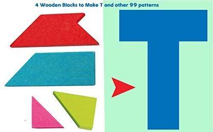 Genrc Toys of Wood Oxford Wooden Tangram Puzzle -Tangram T Puzzle 4 Pieces with 100 Solutions Wooden Brain Teaser Puzzle