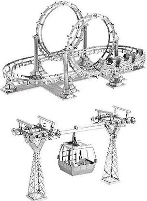 MOTU 2pcs 3D Metal Nano Puzzle Roller Coaster + Cable Car Model Kits F31104-05 DIY 3D Laser Cut Jigsaw Toys For Audit