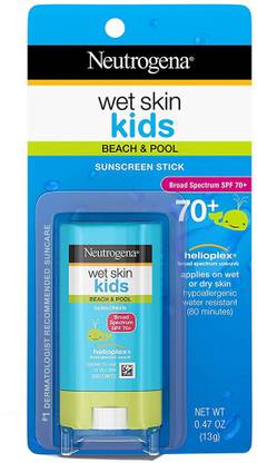 NEUTROGENA Sunscreen - SPF 50 Wet Skin Kids Water Resistant Sunscreen Stick for Face and Body, Broad Spectrum SPF 70, 0.47 oz