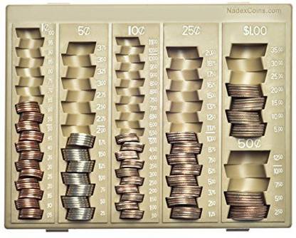 Nadex Coin Handling Tray | Bank Teller And Change Counter Coin Counting And Sorting Tray With 6 Compartments For All U.S. Coins Including Dollars And Half Dollars, Cover Coin Bank