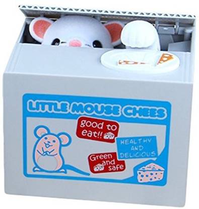 Just Us Us Automatic Stealing Coin Cat Box- Piggy Bank - Mouse - Language Speaking Coin Bank