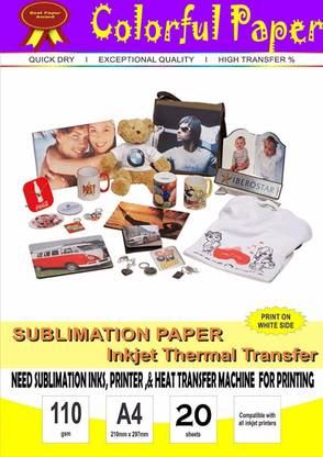 liquis Dye Sublimation Paper for T Shirts & Mug Printing A4 Paper 20 Sheet (Need Sublimation Ink for Printing) Unruled A4 SIZE 110 Photo Paper