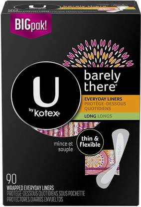 कोटेक्स Barely There Long Liners, 90 Count, Pack of 5 (450 Count Total) पैंटी लाइनर