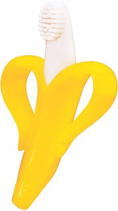 MAXBELL Baby Banana Teether with Bristles Bendable Flexible 100% Safe for Infants Toddlers Easy to Hold (Yellow) Soft Toothbrush