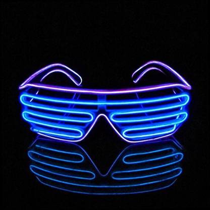 Genrc PINFOX Shutter EL Wire Neon Rave Glasses Flashing LED Sunglasses Light Up Costumes 80s, EDM, Party RB03 (Purple - Blue)
